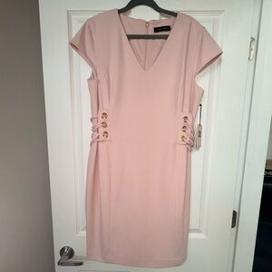 NWT Ivanka Trump Pink Side Lace-Up Scuba Crepe Sheath Dress - Size 16